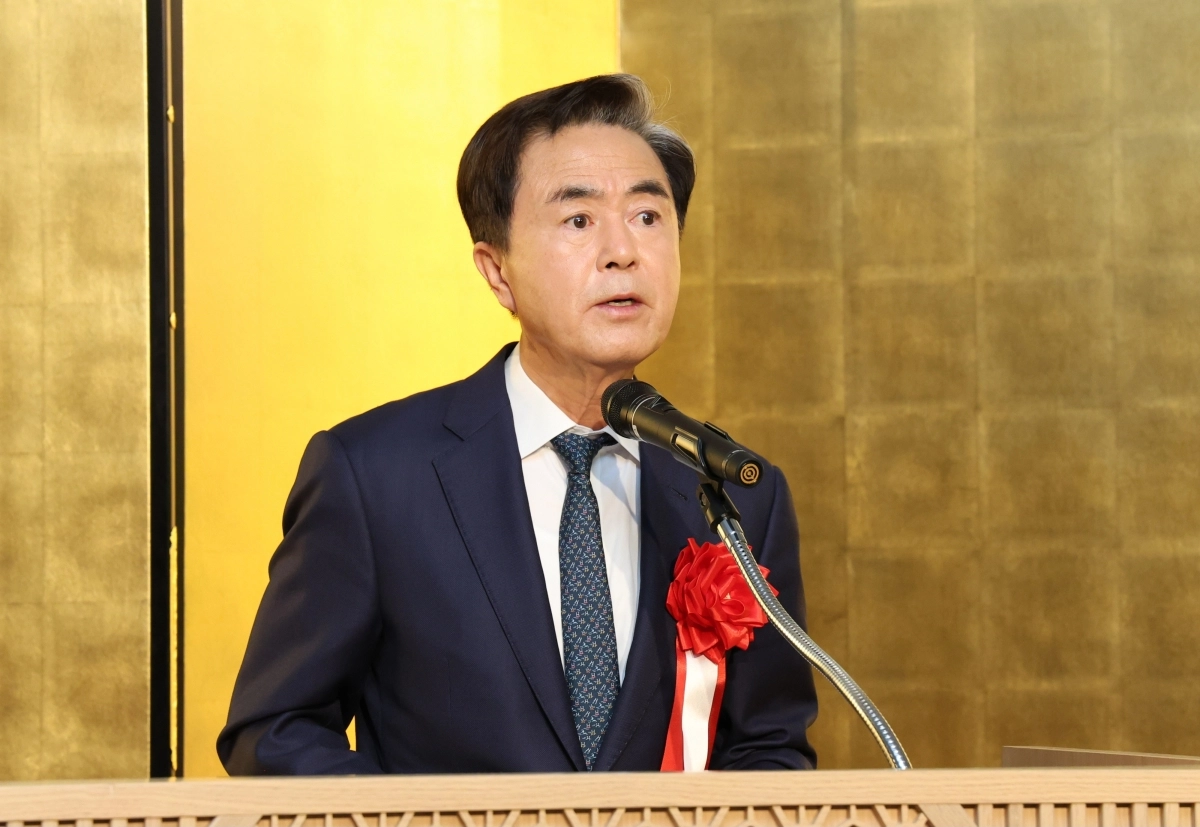 김태흠 충남지사가 일본 나라현에서 한일 국교 60주년과 관련해 양국 지방정부간 공동 번영을 강조하고 있다. 도 제공