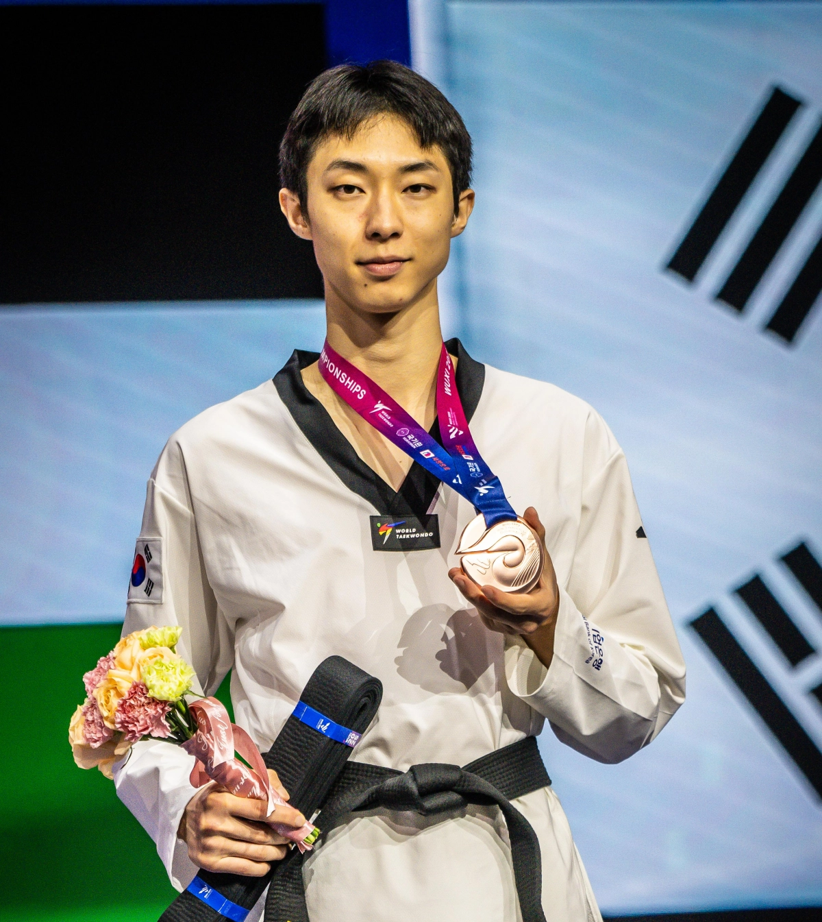 24일 중국 장쑤성 우시의 타이후 인터내셔널 엑스포 센터에서 열린 2025 세계태권도선수권대회 남자 63㎏급에서 동메달을 딴 한국 태권도 국가대표 장준. 세계태권도연맹 제공