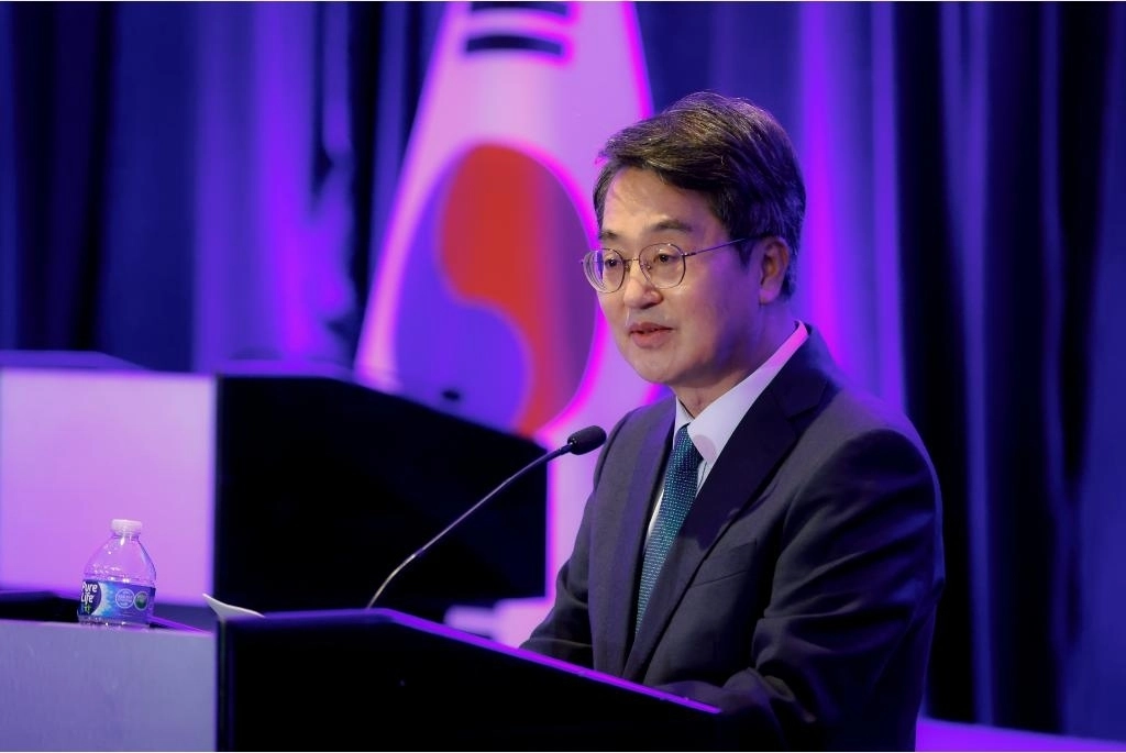 현지 시각 29일 오전 미국 워싱턴 하얏트 리젠시 캐피톨 힐 호텔에서 열린 ‘싱크탱크 컨퍼런스’에서 김동연 경기도지사가 기조연설을 하고 있다. (경기도 제공)