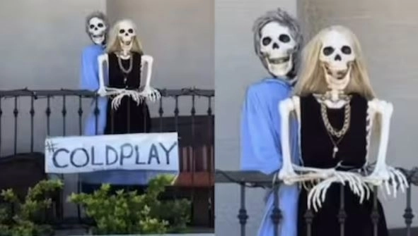 한 네티즌이 콜드플레이 콘서트 키스캠 장면을 재현한 할로윈 장식. 인스타그램 캡처