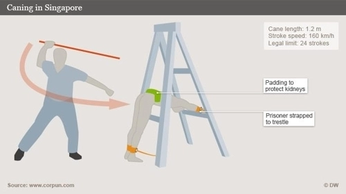 싱가포르 ‘태형’ 제도 그래픽. 연합뉴스(도이치벨레) 자료사진