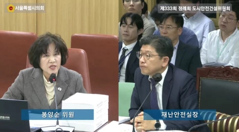 지난 4일 열린 2025년 서울시의회 재난안전실 행정사무감사에서 재난안전실장에게 질의하는 봉양순 의원
