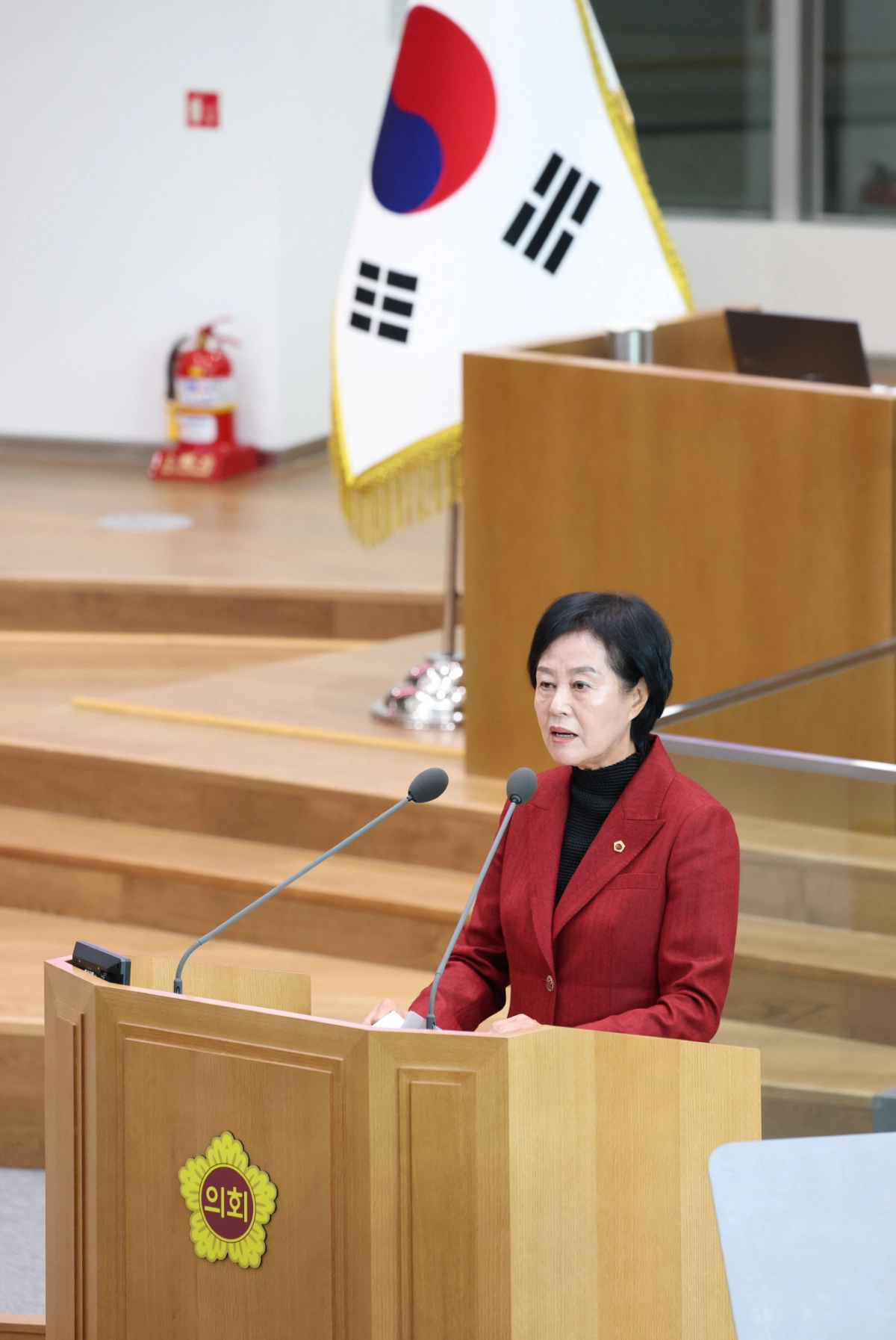 박명숙 의원이 5일 제387회 정례회 제2차 본회의에서 5분 자유발언을 하고 있다.(사진=경기도의회)