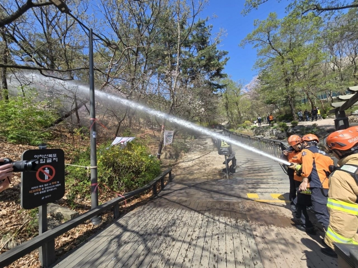 서울시 광진구에서 산불 진화 합동 훈련을 하고 있다.   광진구 제공