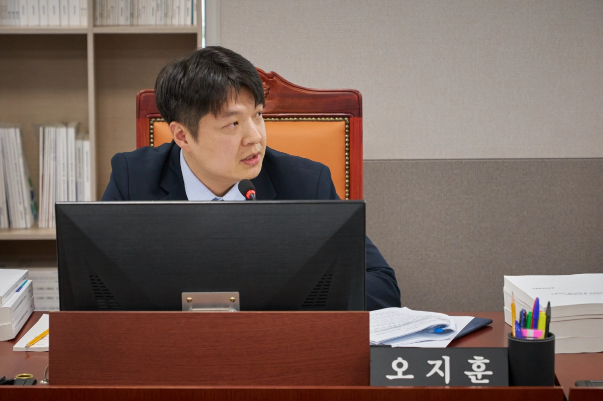 오지훈 의원이 7일 경기도의회 문화체육관광위원회 행정사무감사에서 질의하고 있다.(사진=경기도의회)