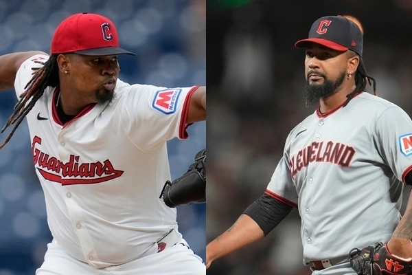 승부조작 도박에 관여한 혐의로 검찰에 기소된 투수 루이스 오르티스(왼쪽)와 엠마누엘 클라세. AP 연합뉴스