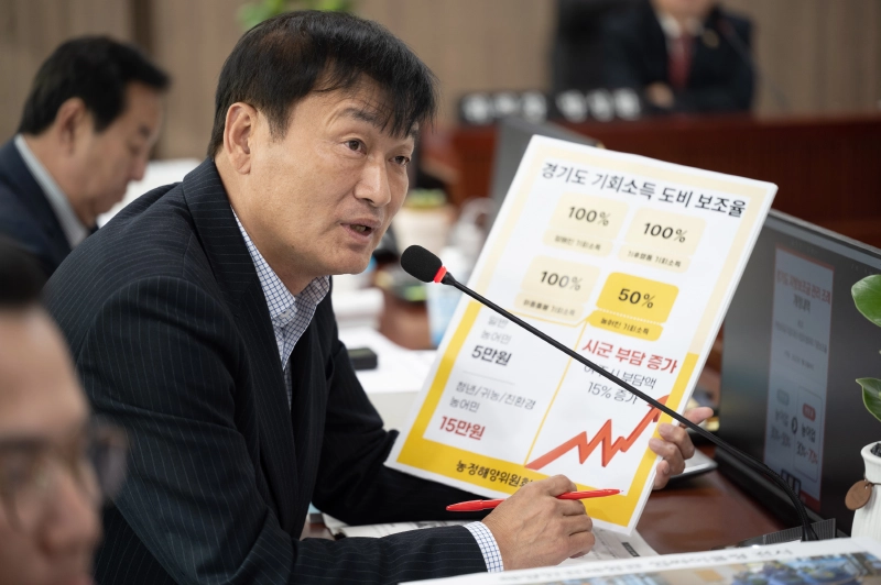 서광범 의원이 10일 진행된 농수산진흥원 행정사무감사에서 피감기관을 상대로 질의하고 있다.(사진=경기도의회)