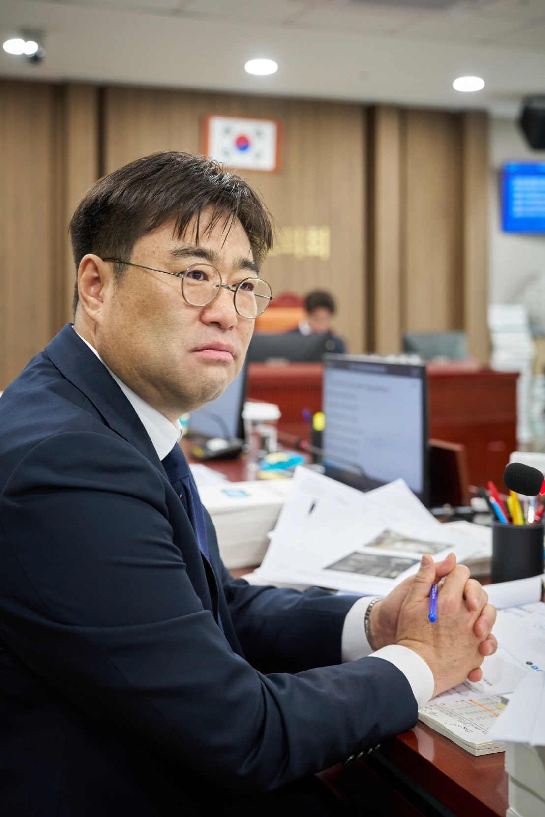 이진형 의원이 11일 열린 2025년도 경기문화재단·경기아트센터 행정사무감사에서 피감기관을 상대로 질의하고 있다.(사진=경기도의회)