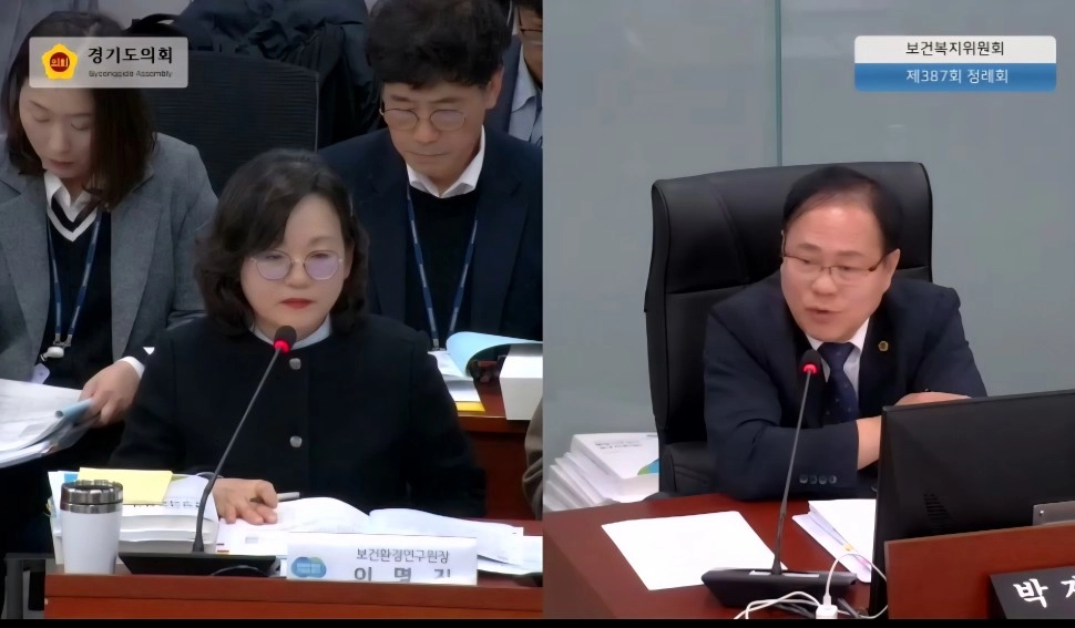 박재용 의원이 12일 보건환경연구원을 상대로 질의하고 있다.(사진=경기도의회)