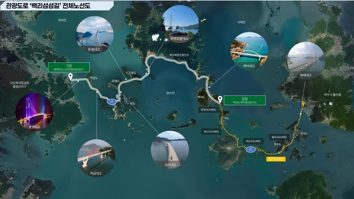 여수 백리섬섬길 노선도.