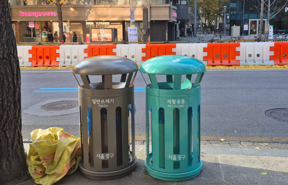 서울시 중구 서울지하철 1·2호선 서울시청역 출구 앞에 설치된 서울형 쓰레기통. 서울시는 거리 미관을 위해 유동인구가 많은 곳을 중심으로 가로 쓰레기통을 추가 설치해왔다.