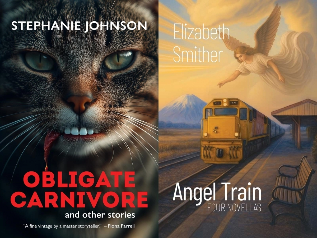 스테파니 존슨의 소설집 ‘오블리게이트 카니보어’ 책 표지(왼쪽)와 엘리자베스 스미더의 소설집 ‘엔젤 트레인’의 책 표지. 출판사 퀜틴 윌슨 홈페이지 캡처