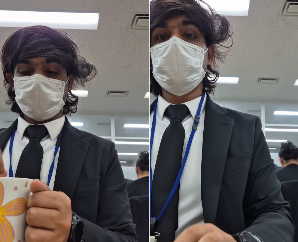 자신을 소프트웨어 엔지니어라고 밝힌 인도 남성 비키 쿠마르가 일본의 한 정보기술(IT) 회사에 입사했다고 밝히면서 신입 월급을 공개했다. 사진은 쿠마르가 사무실에 출근해 커피를 마시면서 일할 준비를 하는 모습. 비키 쿠마르 인스타그램 캡처