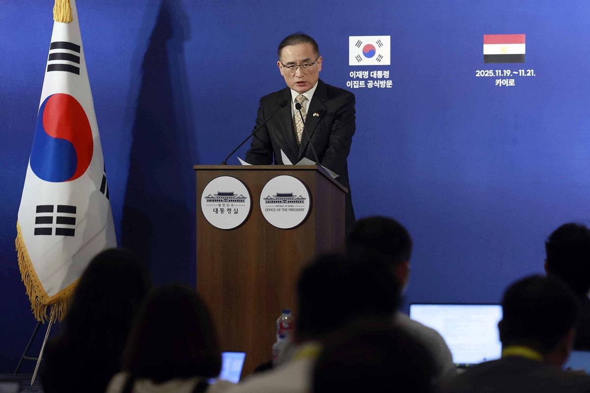 브리핑 하는 위성락 안보실장