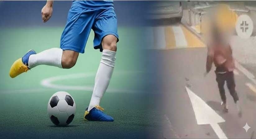 AI로 생성한 ‘사커킥’모습(왼쪽)과 경찰의 추격을 받으며 도망가고 있는 권씨