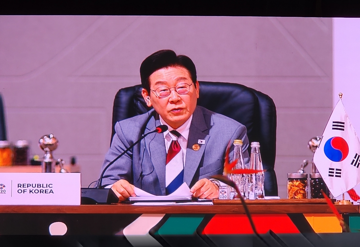 남아공 G20 정상회의 세션1에서 발언하는 이재명 대통령