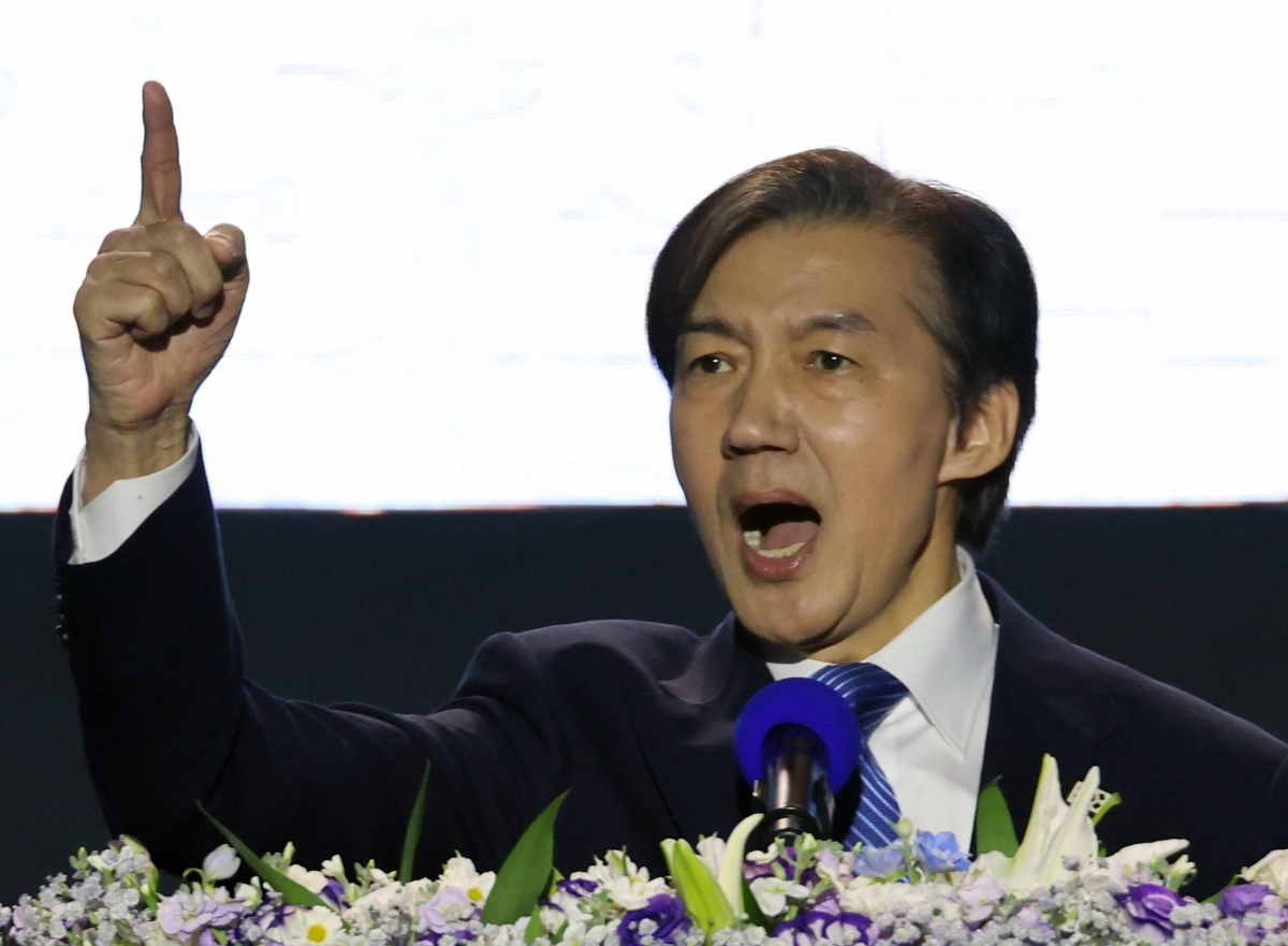 전당대회서 정견 발표하는 조국 당대표 후보