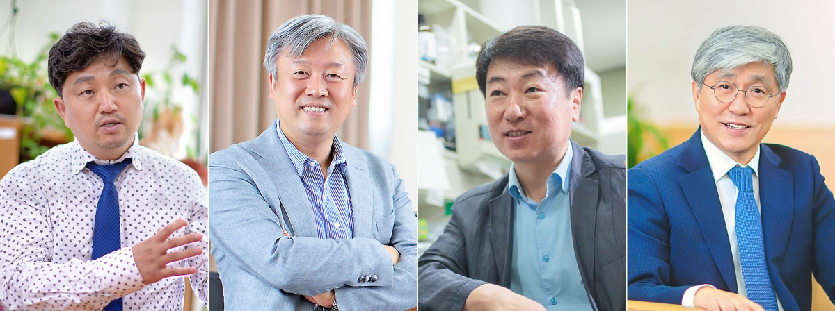 경희대가 세계 상위 1% 연구자를 4명 배출하며 연구역량을 인정받았다. 사진 좌측부터 사회과학 분야에 이름을 올린 스마트관광원 구철모·정남호 교수, 교차 분야의 생물학과 배진우 교수, 컴퓨터 과학 분야 컴퓨터공학부 홍충선 고황명예교수. 경희대 제공