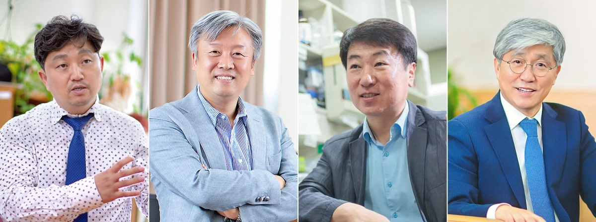 경희대가 세계 상위 1% 연구자를 4명 배출하며 연구역량을 인정받았다. 사진 좌측부터 사회과학 분야에 이름을 올린 스마트관광원 구철모·정남호 교수, 교차 분야의 생물학과 배진우 교수, 컴퓨터 과학 분야 컴퓨터공학부 홍충선 고황명예교수. 경희대 제공