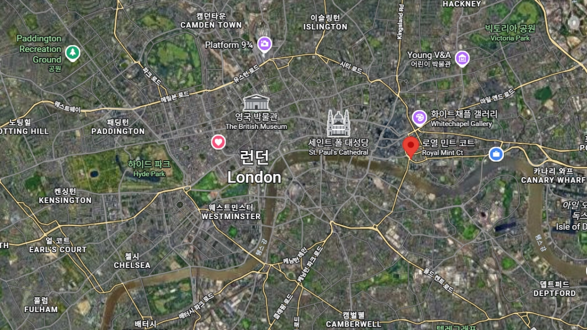 런던 시내 신축 중국대사관 위치(붉은원). 구글맵스 캡처