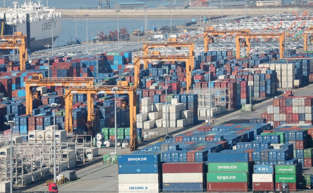 경기 평택시 포승읍 평택항에 수출용 컨테이너들이 쌓여있는 모습. 2025.11.14 뉴스1