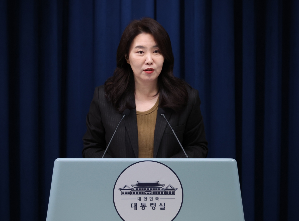 브리핑하는 강유정 대변인