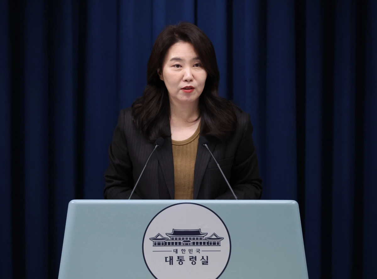 브리핑하는 강유정 대변인