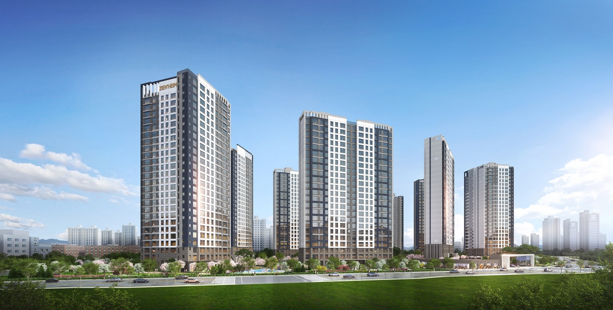 전남 무안군 오룡2지구 37·38블록에 공급되는 ‘오룡2지구 지엔하임’이 청약 흥행에 성공했다. 사진은 문장건설의 ‘오룡2지구 지엔하임’ 조감도. 문장건설 제공