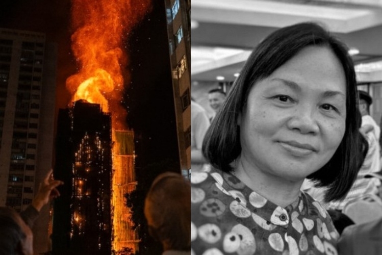 홍콩 고층 아파트 화재 참사 당시 이웃들에게 대피를 독려했던 여성 주민(사진 오른쪽)이 끝내 숨진 채 발견돼 안타까움을 자아내고 있다. AP 뉴시스·유족 페이스북 캡처