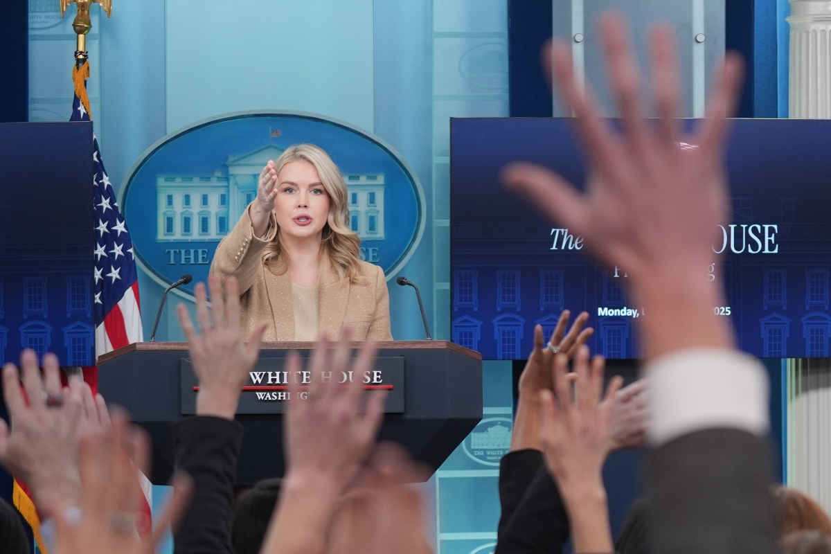 캐럴라인 레빗 백악관 대변인이 1일(현지시간) 백악관에서 브리핑을 하고 있다. 워싱턴DC AP 연합뉴스