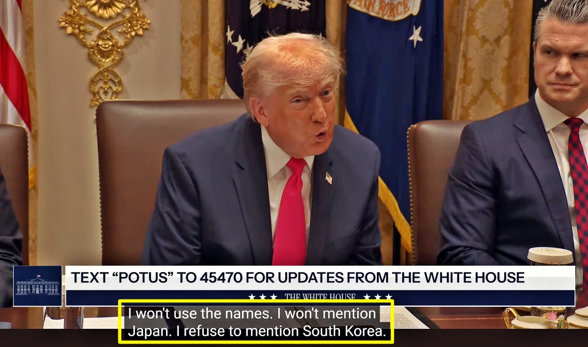 2일(현지시간) 백악관에서 내각회의를 주재한 도널드 트럼프 미국 대통령이 자신의 관세 정책을 성과로 꼽으면서 한국과 일본을 ‘수년간 미국을 등쳐먹은 동맹국’으로 언급하고 있다. 2025.12.2 백악관 자료