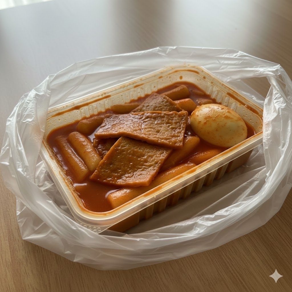 인공지능(AI)이 생성한 배달 주문한 떡볶이 이미지.
