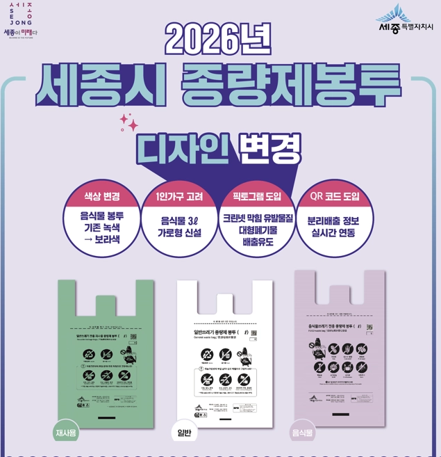 세종시가 올바른 분리배출 정착을 위해 종량제 봉투 디자인을 변경했다. 세종시 제공