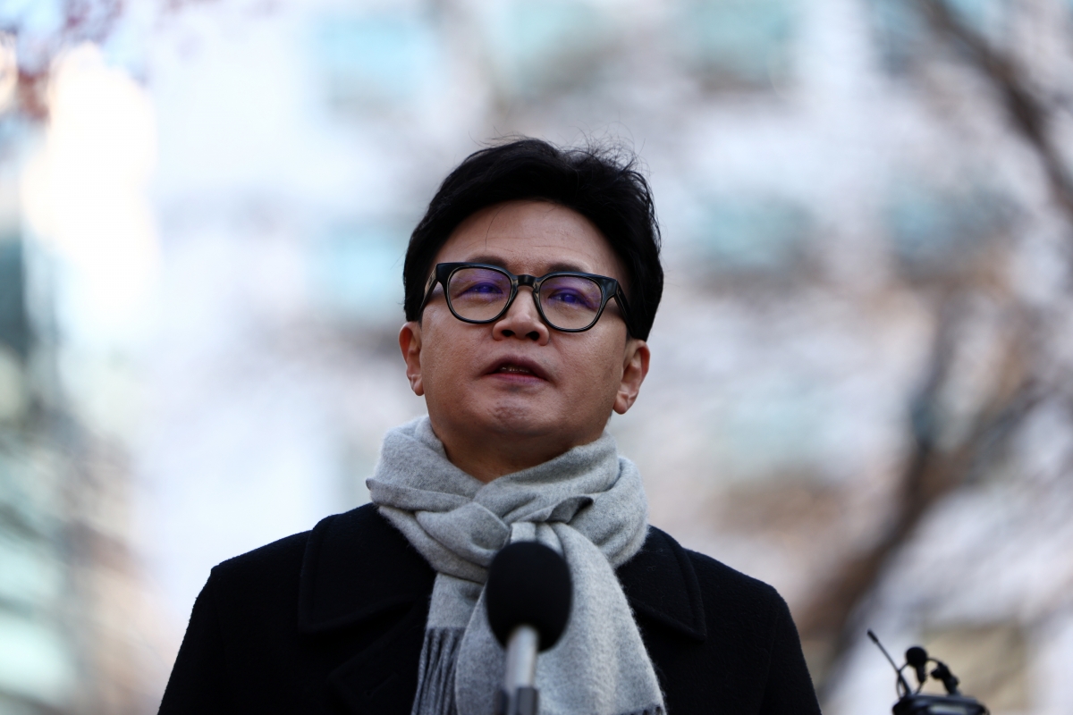 한동훈 국민의힘 전 대표가 3일 오후 서울 여의도 국회 경내에서 열린 12.3 비상계엄 1주년 기자회견에서 발언하고 있다. 2025.12.03. 뉴시스