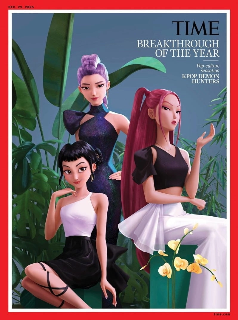 넷플릭스 애니메이션 ‘케이팝 데몬 헌터스(케데헌)’ 속 가상 걸그룹 ‘헌트릭스’가 미국 시사주간지 타임 표지를 장식했다. 타임 캡처