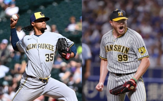 롯데 새 외국인 투수 엘빈 로드리게스(왼쪽)와 제레미 비즐리. 롯데 자이언츠 제공