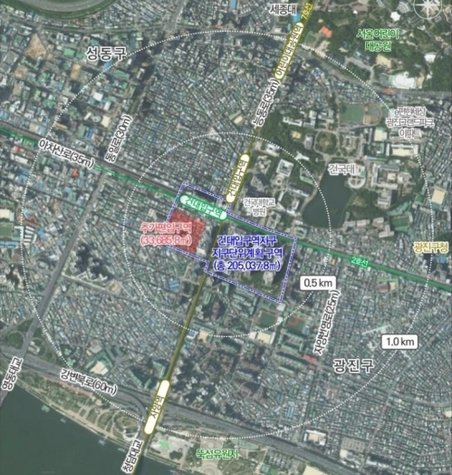 서울 광진구 건대입구역지구 위치도.  광진구 제공