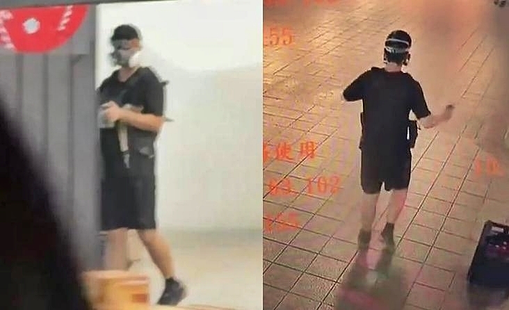 19일(현지시간) 대만 타이베이 도심 한복판에서 연막탄과 흉기를 이용한 무차별 공격이 벌어져 용의자를 포함해 4명이 숨지고 11명이 다쳤다. 사진은 타이베이 중앙역 인근에서 첫 범행 후 지하도를 이용해 중산역 인근의 한 호텔방으로 이동하는 모습. 2025.12.20 대만 TVBS
