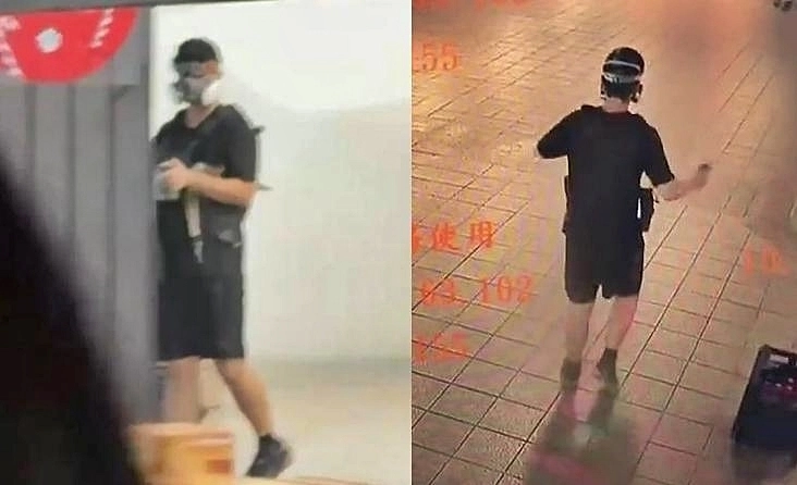 19일(현지시간) 대만 타이베이 도심 한복판에서 연막탄과 흉기를 이용한 무차별 공격이 벌어져 용의자를 포함해 4명이 숨지고 11명이 다쳤다. 사진은 타이베이 중앙역 인근에서 첫 범행 후 지하도를 이용해 중산역 인근의 한 호텔방으로 이동하는 모습. 2025.12.20 대만 TVBS