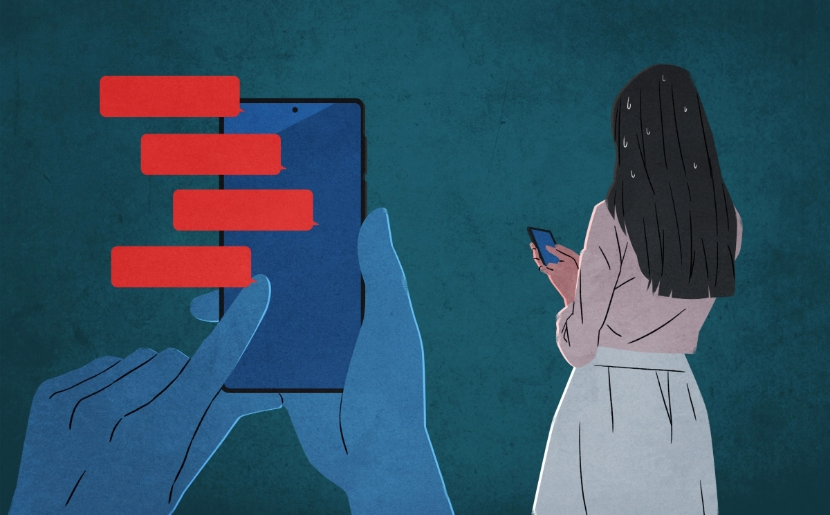 휴대전화 문자 메시지 스토킹. 아이클릭아트