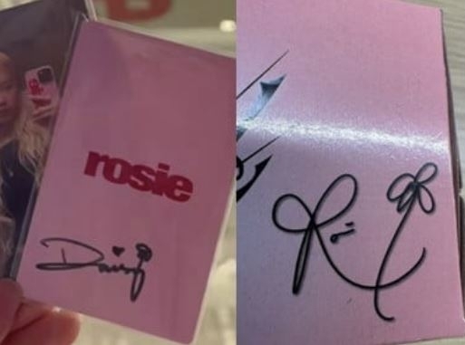 인플루언서 데이지의 사인(왼쪽)과 로제의 사인. 끝에 작은 꽃을 그린 점이 비슷하다. SNS 캡처