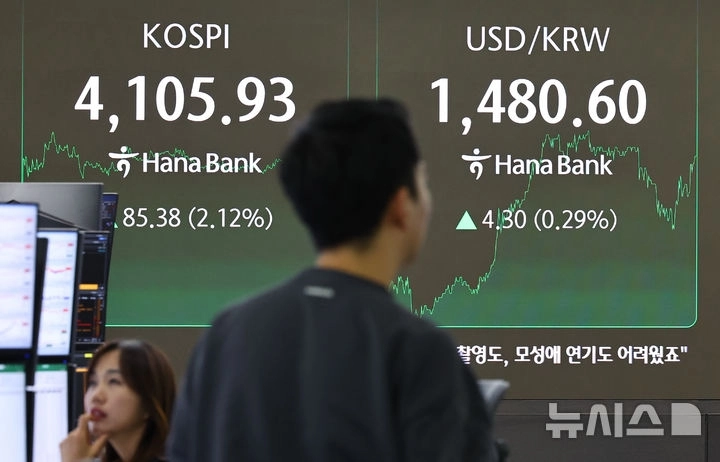 22일 서울 중구 하나은행 딜링룸에 시세가 보이고 있다. 이날 서울 외환시장에서 원달러 환율은 1480.1원에 주간 거래를 마쳤다.