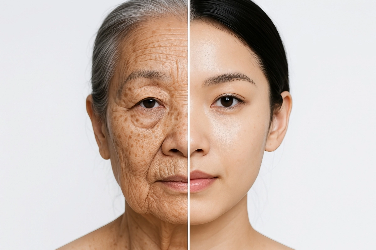 피부 노화 전후 모습을 비교한 일러스트. 123rf