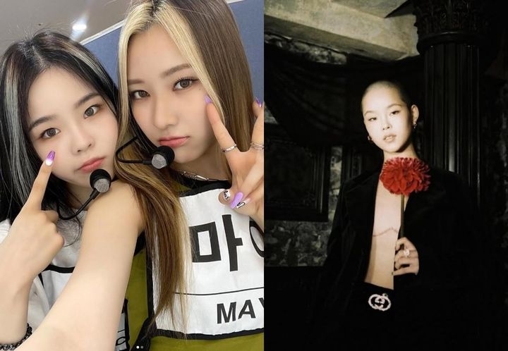 일본 7인조 걸그룹 엑스트라오디너리걸스(XG)의 막내 멤버 코코나(20)가 자신이 트랜스남성 논바이너리임을 공개하고 유방 절제 수술을 받았다고 밝혔다. 왼쪽 사진은 XG의 코코나와 마야, 오른쪽 사진은 유방 절제술을 받은 코코나의 모습. 코코나 인스타그램 캡처. 2025.12.24.