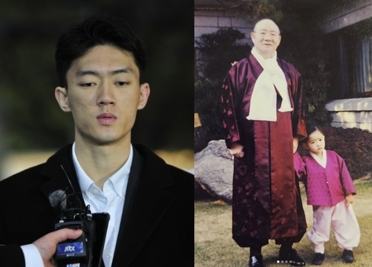 고 전두환 전 대통령의 손자 전우원(왼쪽)씨가 25일 자신의 소셜미디어(SNS)에 어린 시절 조부와 함께 찍은 사진을 공개했다. 뉴시스·전우원 인스타그램