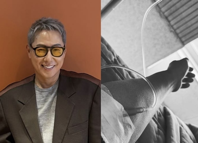 가수 윤종신(왼쪽)이 기관지염을 동반한 감기 증세로 연말 예정됐던 콘서트를 취소한다고 밝혔다. 오른쪽은 병원에서 링거를 맞는 모습. 자료 : 윤종신 인스타그램