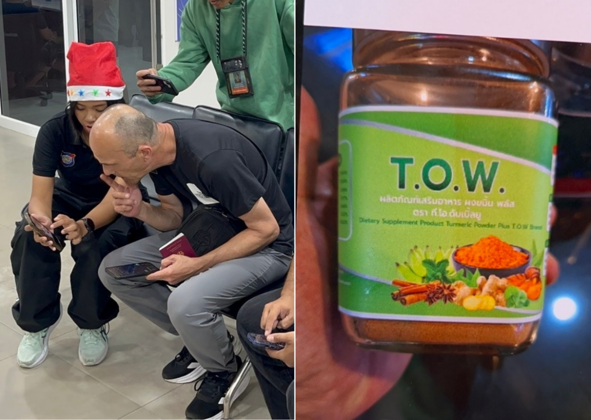 지난 24일(현지시간) 태국 파타야에서 ‘기적의 효과’를 약속하는 탈모 치료제를 100만원에 구매한 독일 국적 남성이 경찰서를 찾아가 사기 피해를 당했다며 진술하고 있다. 페이스북 계정 ‘เรารักพัทยา’ 캡처