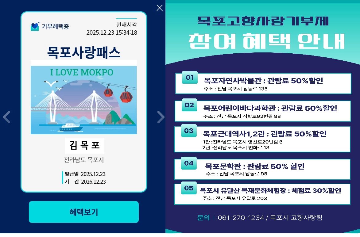 목포시는 고향사랑기부제 참여자에게 목포사랑패스를 제공한다. (목포시 제공)