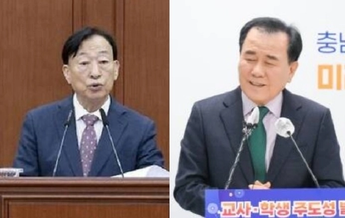 설동호 대전교육감(왼쪽)과 김지철 충남교육감. 서울신문DB