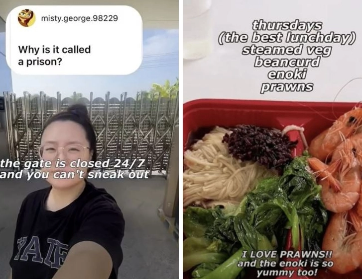 콘크리트 벽과 철문, 전기 철조망으로 둘러싸인 중국의 폐쇄식 체중 감량 캠프 시설(왼쪽)과 접시에 정량으로 담겨 제공되는 하루 세 끼 식사. 인스타그램(@eggeats) 캡처